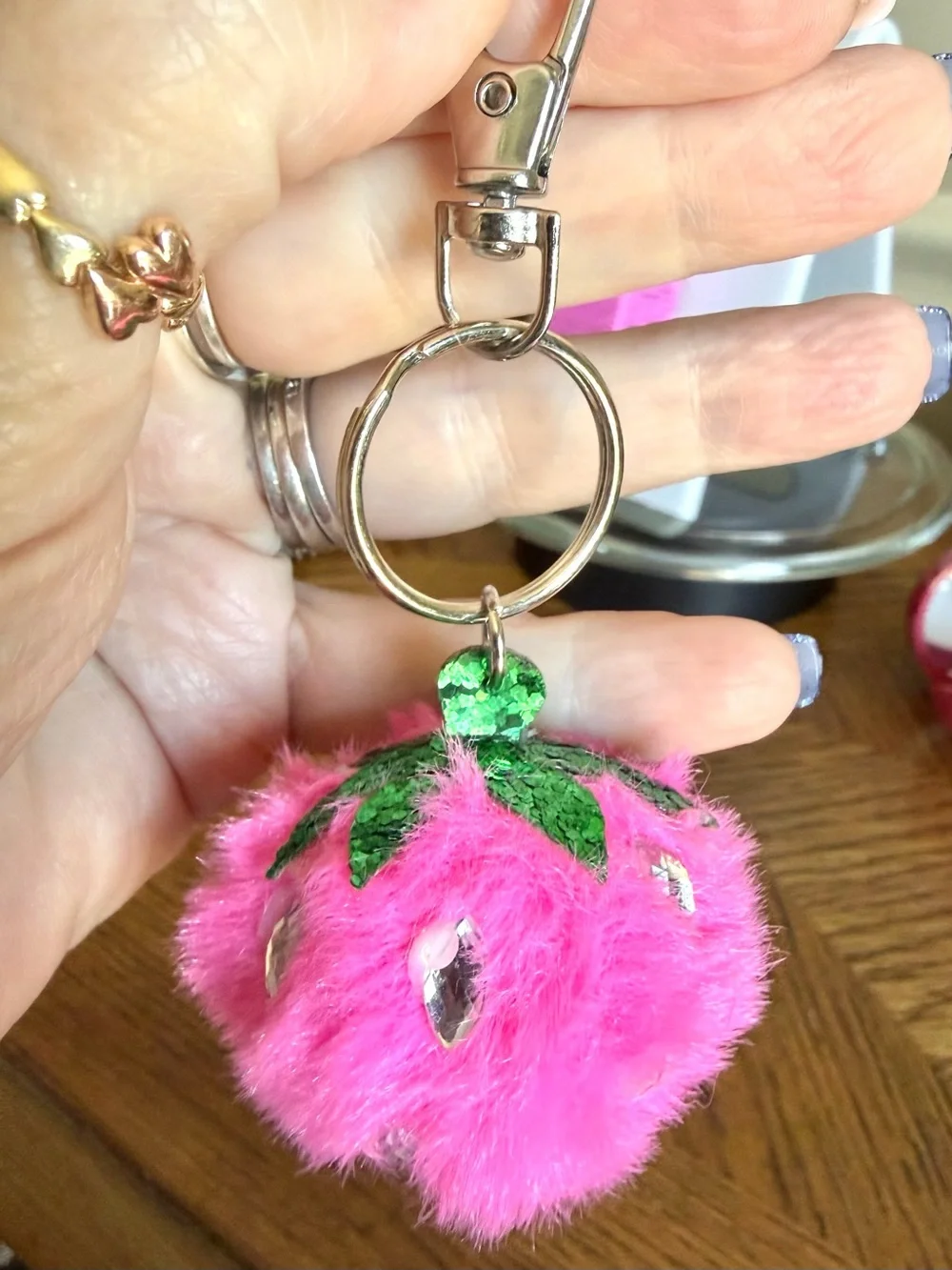 Pom Pom Fruit Keychain Accessory - Strawberry, cherries or lemon Choose 1